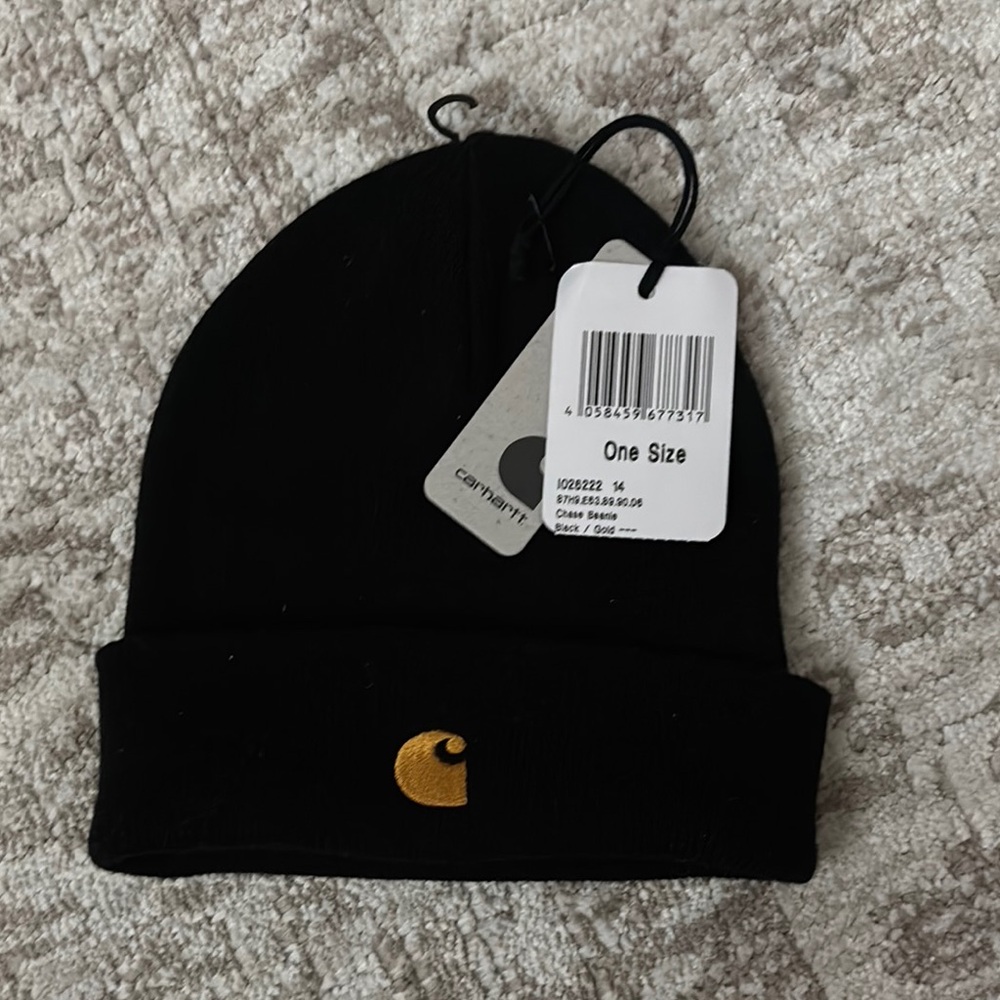 Carhartt WIP Black Knit Hat with Gold Emblem